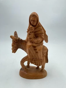 Maria e Gesù Bambino in legno su mulo intaglio Betlemme alta 7,5" - Foto 1 di 9