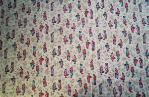 Stoff weiß Blumen Hausfrau erledigt Hausarbeiten mit Kind 1 Stück 3,8 Yards x WOF - Bild 1 von 2