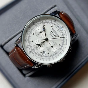 LAULEX Vintage Quartz Men's Chronograph Leather Diver Watch 30M Waterproof Watch - Picture 1 of 3