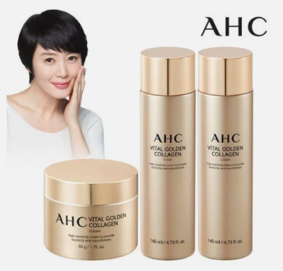 AHC Vital Golden Collagen Special Skin Care Toner Lotion Cream Korean Cosmetics - Image 1 of 4