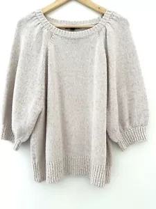 ANN TAYLOR Cosy Elegant Unique Knitted Sweater 3/4 Balloon Sleeves Light Gray XL - Picture 1 of 8