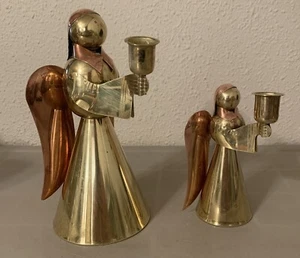 Vintage Angel Taper Candle Stick Holders Brass Copper Holiday MCM - Picture 1 of 7