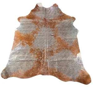 Leopard Acid Washed Brown Cowhide Rug Size: 7.5x6.7 feet D-644 - Picture 1 of 7