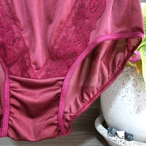Vintage Silky Nylon Panty Cherry Red Sissy Lace Granny Brief Sz. 8/XL Hip 40-44" - Picture 1 of 16