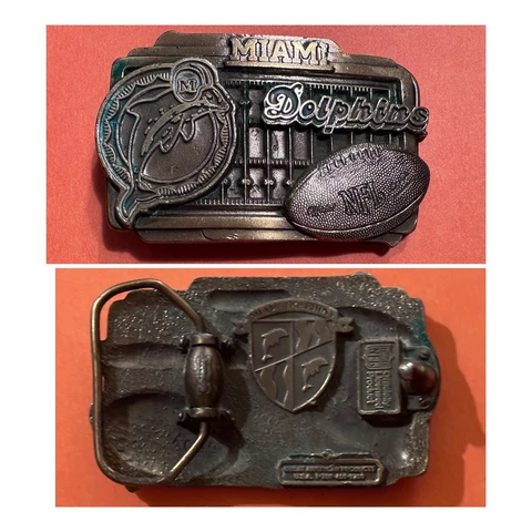 HTF Vintage MIAMI DOLPHINS Brass Belt Buckle / NFL / Great American Products USA Cover