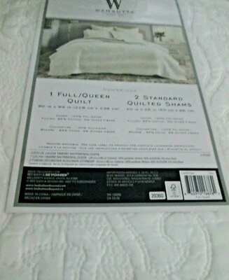New $130 Wamsutta Cambridge 3-Piece Full/Queen Quilt Set in White/Ivory