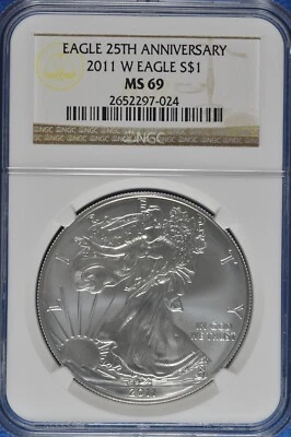 2011 W Burnished 1 OZ Silver American Eagle NGC MS 69 25th Anniversary - Image 1 of 2