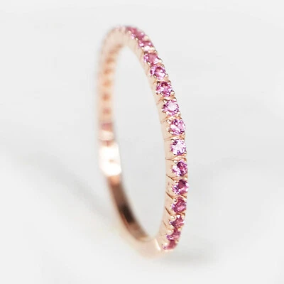 Alianza de boda de rodolita, alianza de oro de 14 quilates, alianza de media eternidad de 2 mm, ba de boda de mujer Foto 1 de 4