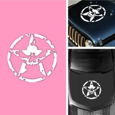 White Skull Army Star Premium Vinyl Decal Sticker For Car SUV Hood Engine Cover