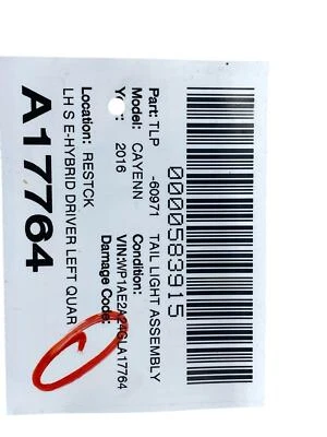 2016-2018 PORSCHE CAYENNE LEFT QUARTER PANEL TAIL LIGHT LAMP W/ DARKENED LENS - Image 1 of 4