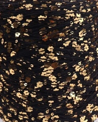 US Store NO tariff Sequin yarn 6mm, Cotton Trimming String, Black/gold 30 yards - Image 1 of 2