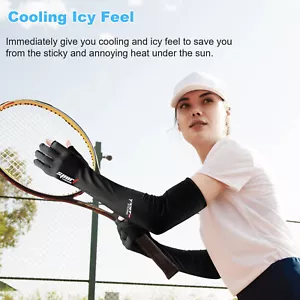 Cooling Arm Sleeves Cycling Running Sports UV Protection With Finger Cover - Picture 1 of 35