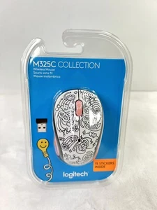 Logitech Doodle M325 M325C Wireless Optical Mouse Techie White Black Pink New - Picture 1 of 7