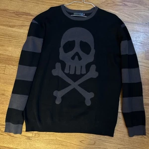 Maglione Kreepsville Harlock teschio e ossa incrociate grigio a righe 2XL teschio - Foto 1 di 7