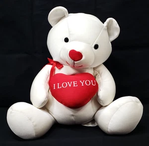Moshi White Teddy Bear Microbead Plush I Love You Valentines Stuffed Animal READ - Picture 1 of 18