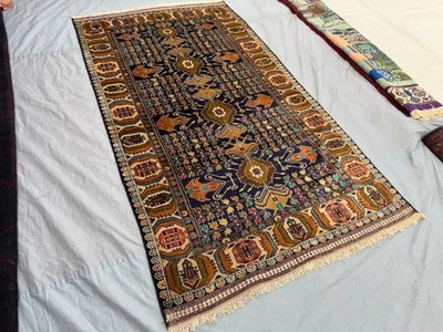 4x7 Vintage Afghan Hand-Knotted Tribal Wool Rug, Intricate Geometric Bedroom Rug - Image 1 of 4