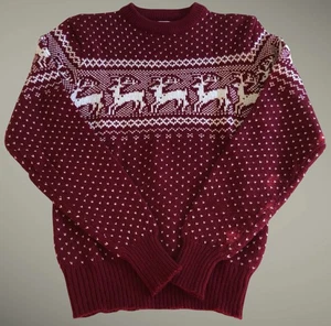 Jungen weinrot Weihnachten Rentier Pullover Vintage MontgomeryWard Größe 18-20 Acryl - Bild 1 von 15
