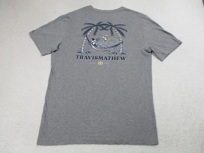 Travis Mathew Shirt Mens Medium Gray Palm Tree Hammock Graphic Pima Cotton Tee - Image 1 of 4