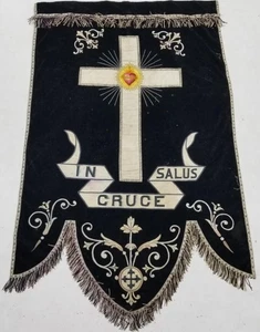 Antigua bandera religiosa francesa del Sagrado Corazón y en Cruce Salus 153x96 cm - Imagen 1 de 12