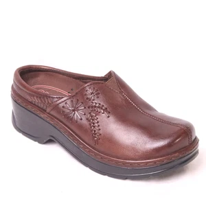 Zuecos Klogs Mules para mujer 7US marrón cuero puntada florales bordados cómodos - Imagen 1 de 13