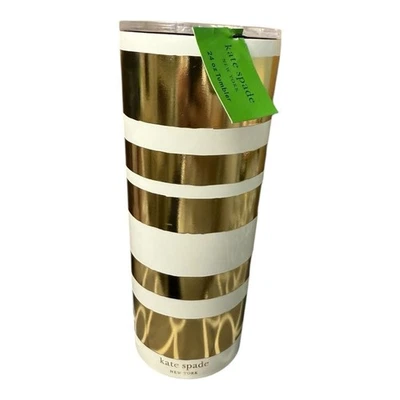 Kate Spade New York Gold Stripe Stainless Steel 24 oz Tumbler NWT - Lid Damage - Image 1 of 4