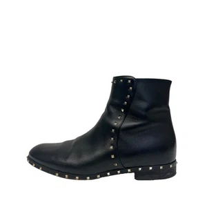VALENTINO Black Leather Rockstud Accent Zip Up Ankle Boots Size EU 37 US 7 - Picture 1 of 9