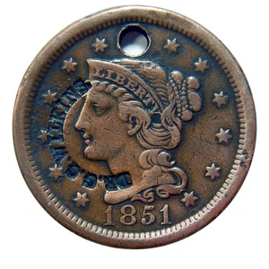 Large cent 1851 counterstamp Dr. G.G. Wilkins - Picture 1 of 4