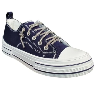 Very G Womens Aman 2 Lace Up Canvas Sneaker, Navy - Image 1 of 3