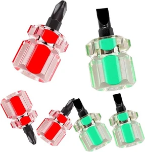 6-teiliges Mini-Stubby-Schraubendreher-Set - ultrakurzer Flachkopf & rot, grün - Bild 1 von 5