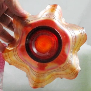 FENTON REVERSE AMBERINA STIPPLED RAYS CARNIVAL GLASS  BOWL SCALE BAND EXT. - Picture 1 of 5