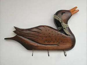 Vintage Holz Ente Schlüssel Aufhänger Halter 3 Haken Wanddeko - Bild 1 von 2