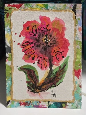 ACEO Original Arte Pintura Flores Floral Medios Mixtos Abstracto ÚNICO EN SU CLASE ATC Mini  Foto 1 de 4