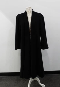Vintage Fleurette Saks Fifth Avenue Black Cashmere Open Front Coat Size 6 USA - Picture 1 of 15