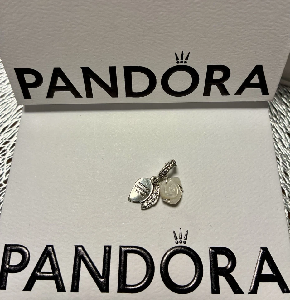 Original Pandora Charm Weiße Rose Anhänger Dangle  - Bild 1 von 3