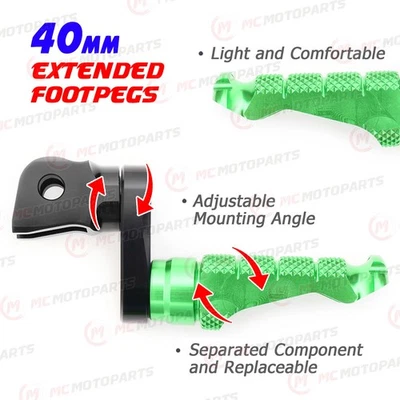 For Kawasaki Ninja 250R 08-12 11 10 09 MCCP 40mm Extended GREEN Front Foot Pegs - Image 1 of 4
