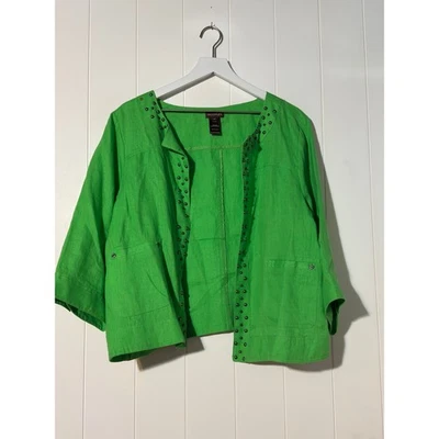 Múltiples · 2X · Chaqueta corta de lino · Verde esmeralda · Borde de tachuelas · Manga 3/4 Foto 1 de 4