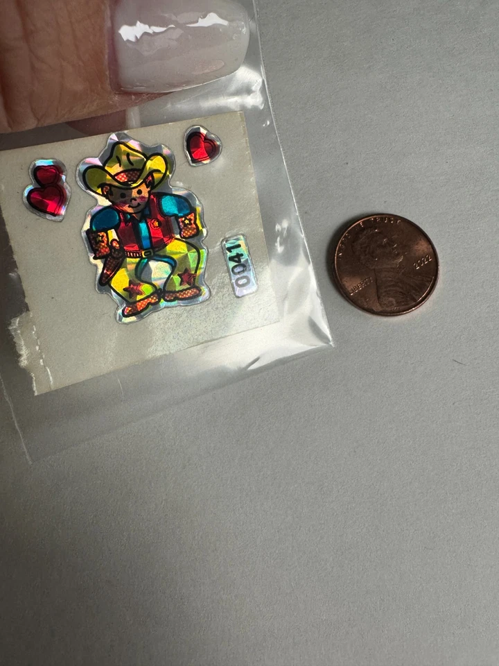 Álbum de recortes vintage de vaqueros brillantes y corazones rojos de los años 80 pegatina tira prisma Foto 1 de 1