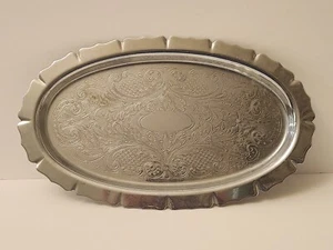 Vassoio da portata vintage placcato argento inciso ovale 9,5 pollici - Foto 1 di 9