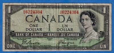 CANADA $1 1954 BC-29b / P-66b QE II  Circulated DEVIL'S FACE 👿   O/A 6224364 - Image 1 of 3