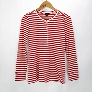 Top camicia donna J.Crew taglia XS girocollo manica lunga cotone rosso bianco righe - Foto 1 di 7