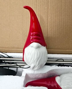 3 Gnome Solar Stake Set Garden Lights Outdoor Ceramic Red Garden Figurine NEW - Picture 1 of 3
