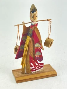 Vintage Occupied Japan Wood Handcrafted Female Carrying Water Figurine 4"t - Picture 1 of 7
