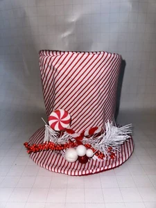 NEW Christmas Tree Topper Top Hat Red White Candy Cane 8”x9” Whimsical - Picture 1 of 15