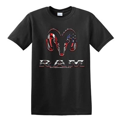 Dodge RAM Head USA Flag Patriotic Logo Cotton T-Shirt Black Official Licensed - Image 1 of 2