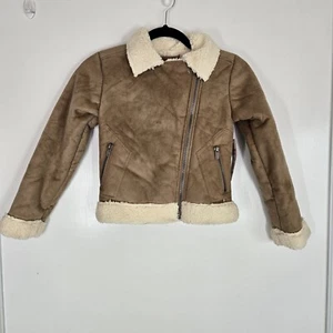 Limited Too girls Moto Jacket 7/8 Khaki Sherpa Tan Neutral NWT Outerwear Zipper - Picture 1 of 12
