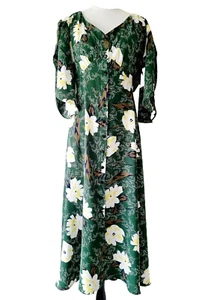 Vestido midi SACHA DRAKE verde floral con botones TALLA 8 - Imagen 1 de 5