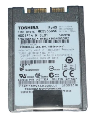 NEW Toshiba 250GB Internal 5400RPM 1.8" MK2533GSG MICROSATA HDD 577990-001 - Image 1 of 4