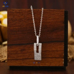 Colgante de diamante cultivado en laboratorio de corte redondo 0,28 TCW con cadena piedra oro blanco 18K - Imagen 1 de 4