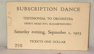 1923 DANCE CARD SUBSCRIPTION Antique Original Testimonial to Orchestra $1 Ticket - Picture 1 of 3