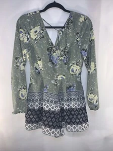 Miami Green With Floral Print Romper Womens Size Small #622 - Picture 1 of 12
